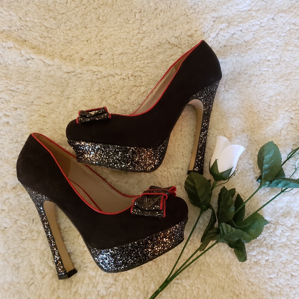 High heels , bow on toes ,with bling